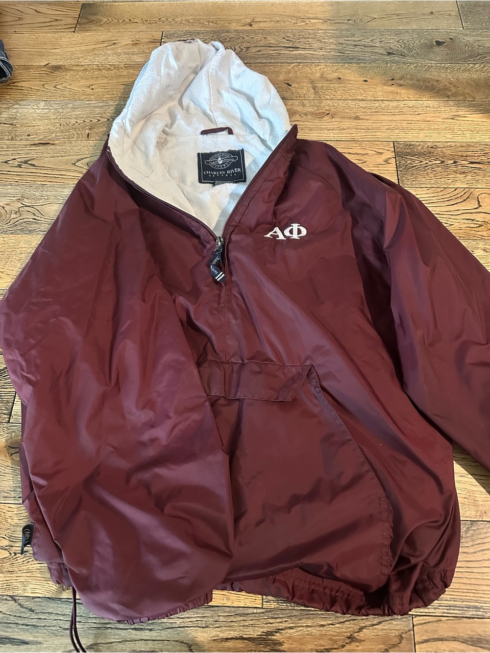 Charles River Apparel- Maroon Alpha Phi Pullover Hooded Windbreaker